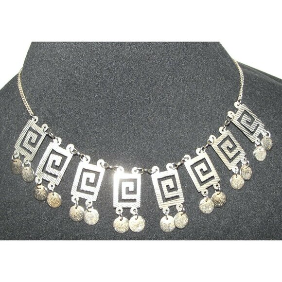 Necklace Vintage Textured Gold Tone Coin Choke rdangle Egypt belly dancer gypsy - Picture 2 of 10